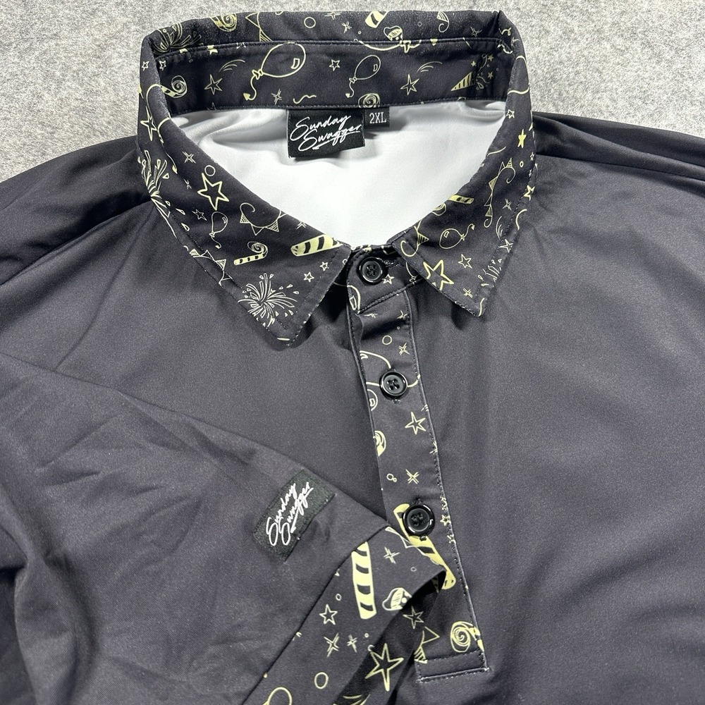 Sunday Swagger Polo Shirt 2XL Black‎ Party Print Collar Golf Performance Flaw